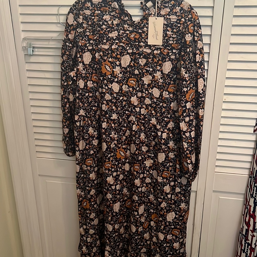 Universal Thread Black Floral Midi Dress with Cream and Mustard Accents NWOT